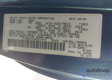 1994 Toyota Pickup 1/2 Ton Shrt Wheelbase/Dx из США, поврежденный, VIN JT4VN01D1R2014757